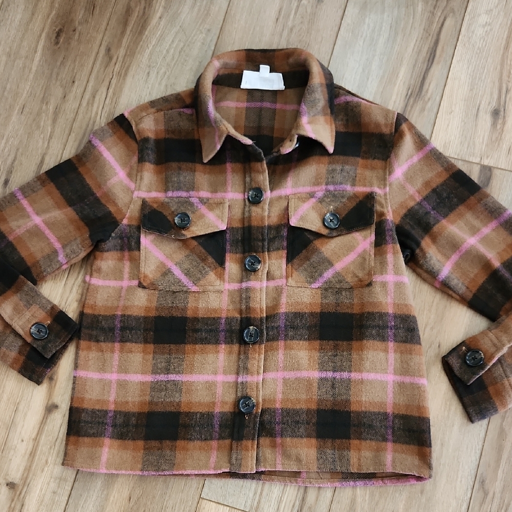 BB Dakota Steve Madden Pink and Brown Plaid Shirt Women's Size Small
